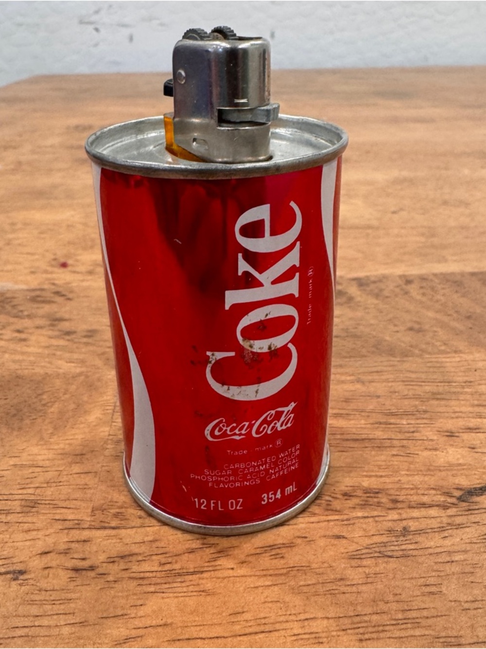 Vintage Coca Cola Lighter Holder Red and White Mini Can